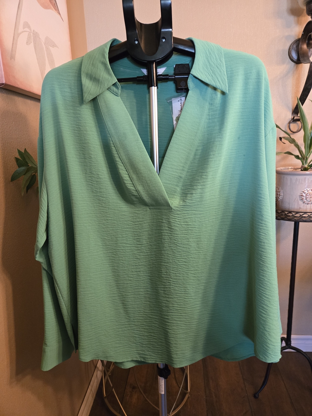 NWT Reitmans Plus Mint Green Collared V-Neck Blouse